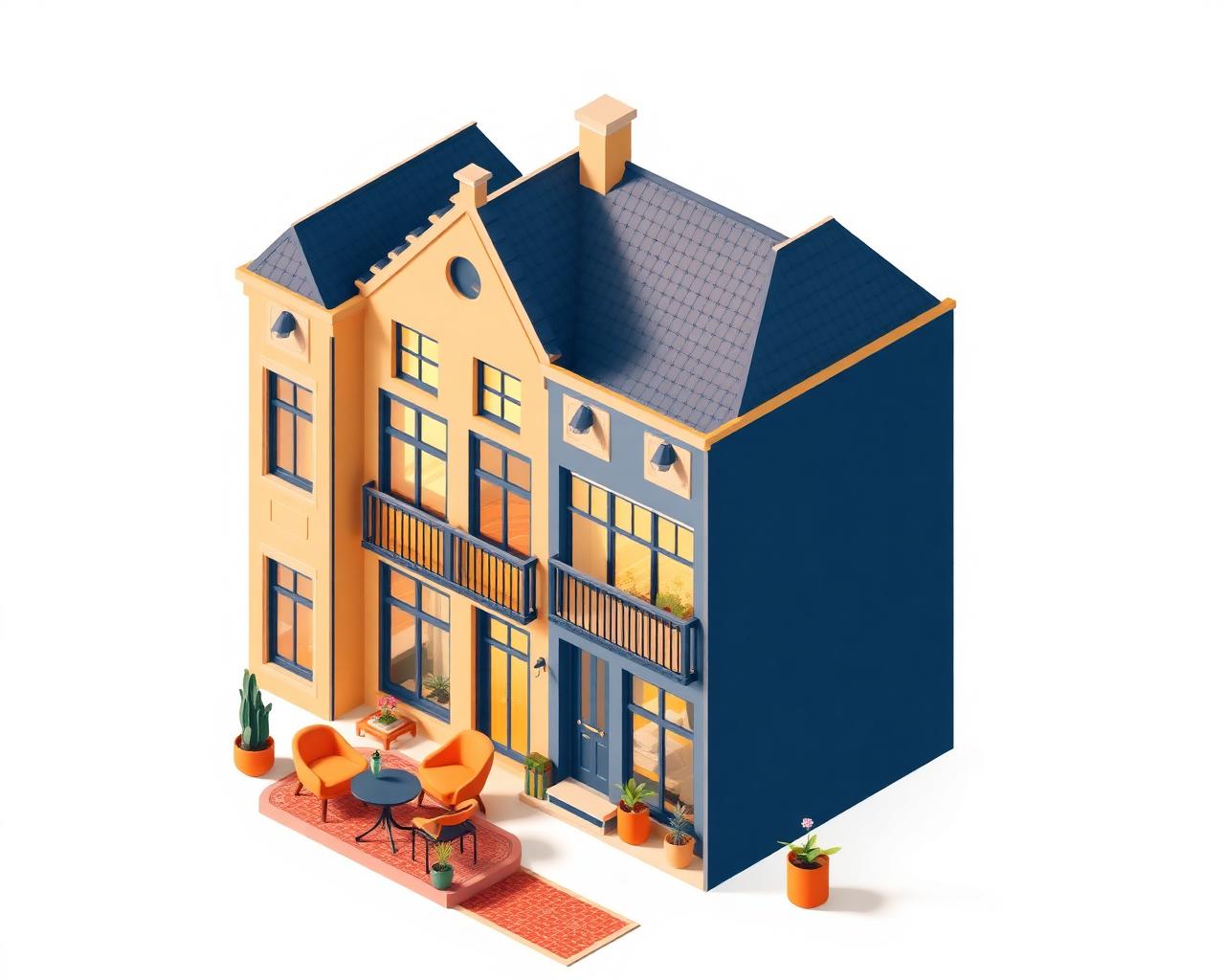 Amsterdam canal house apartment illustration